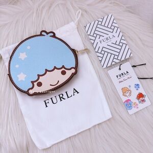 NWT Furla x Sanrio Little Twins Stars Kitty Toni Azzurro Coin Pouch Blue